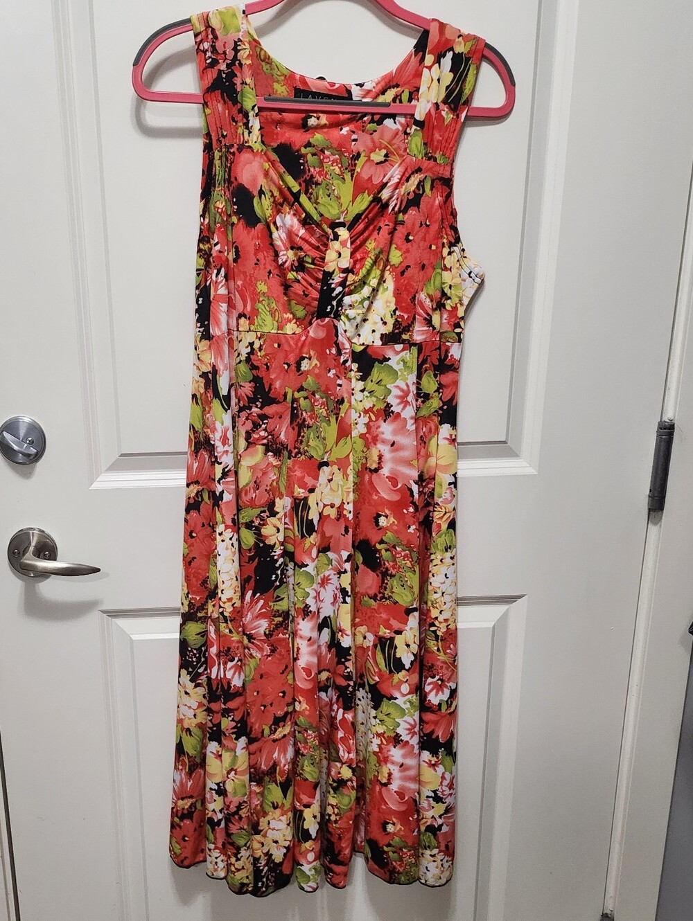 Floral Orange Maxi Dress with V-Neck